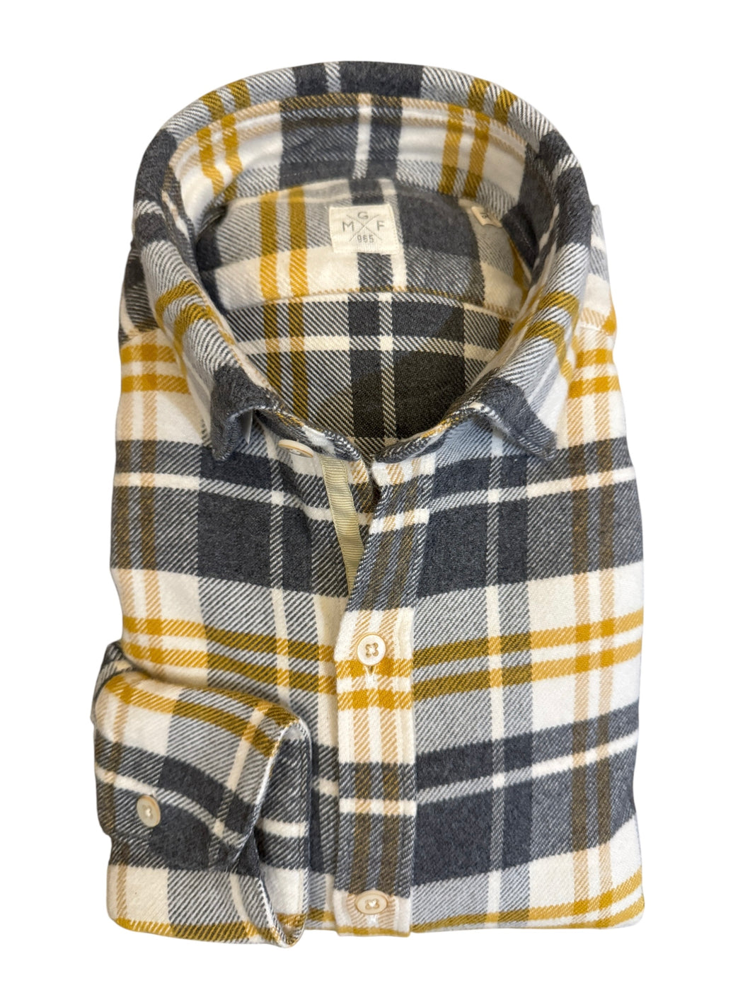 GMF 965 Cotton Flannel Plaid Shirt Grey/Yellow