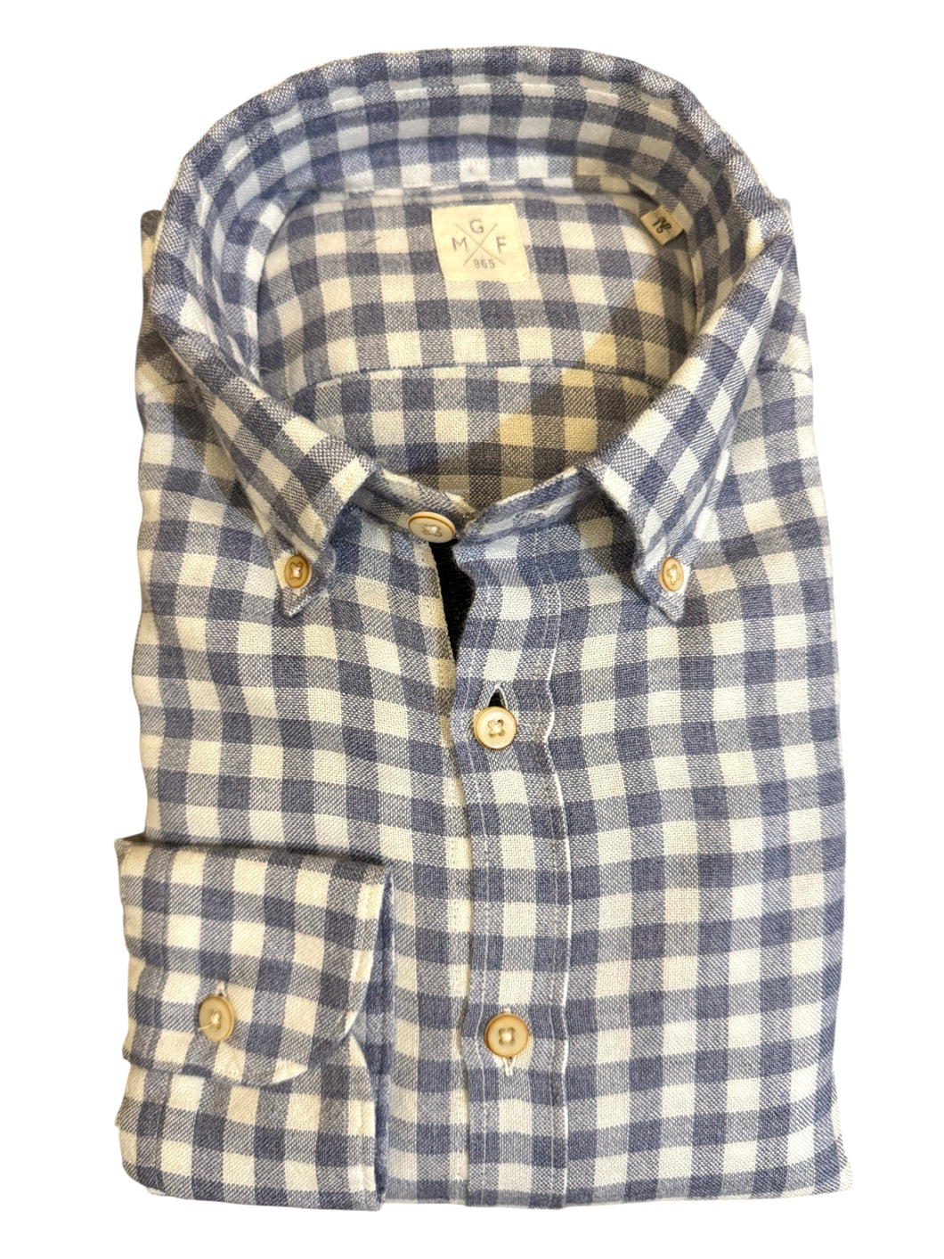 GMF 965 Merino Wool Blend Shirt Light Blue Gingham
