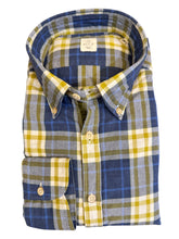Load image into Gallery viewer, GMF 965 Light Brushed Cotton Shirt Blue/Lime Plaid
