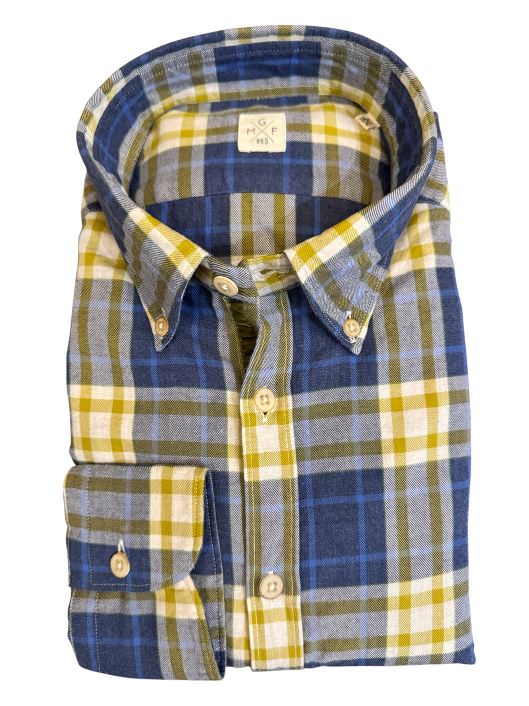 GMF 965 Light Brushed Cotton Shirt Blue/Lime Plaid