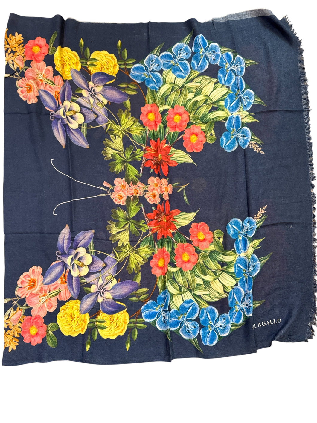 Vilagallo Cotton/Wool Blend Scarf Floral Bouquet
