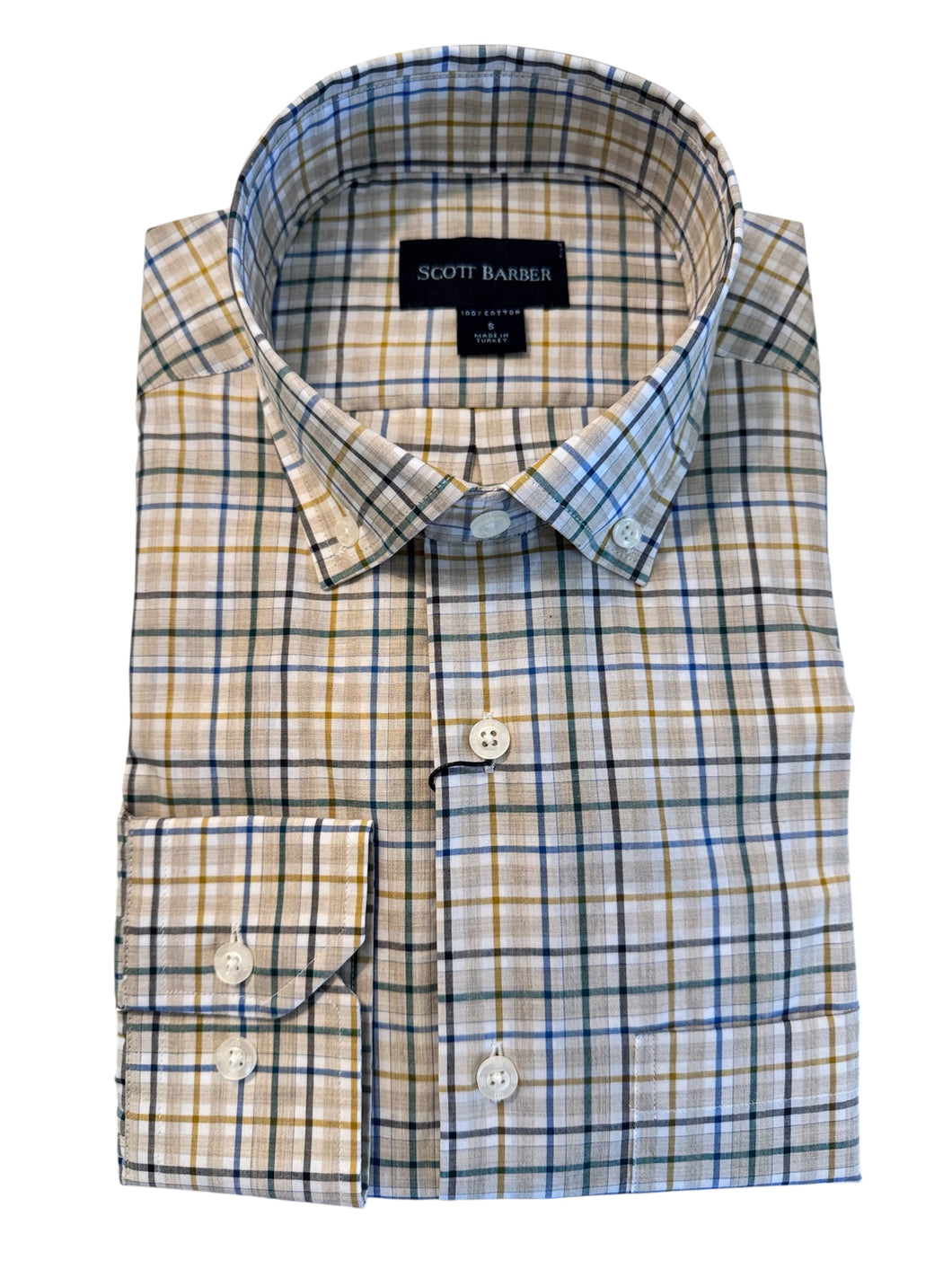 Scott Barber Organic Cotton Melange Plaid Khaki
