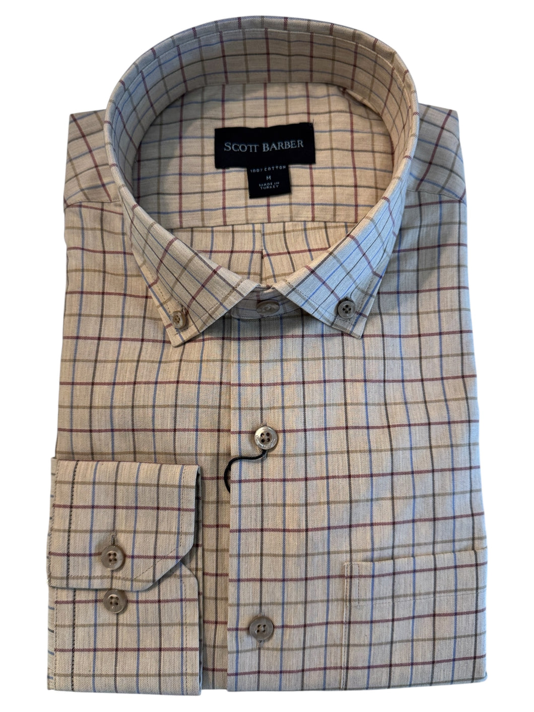 Scott Barber Organic Cotton Melange Twill Check Khaki
