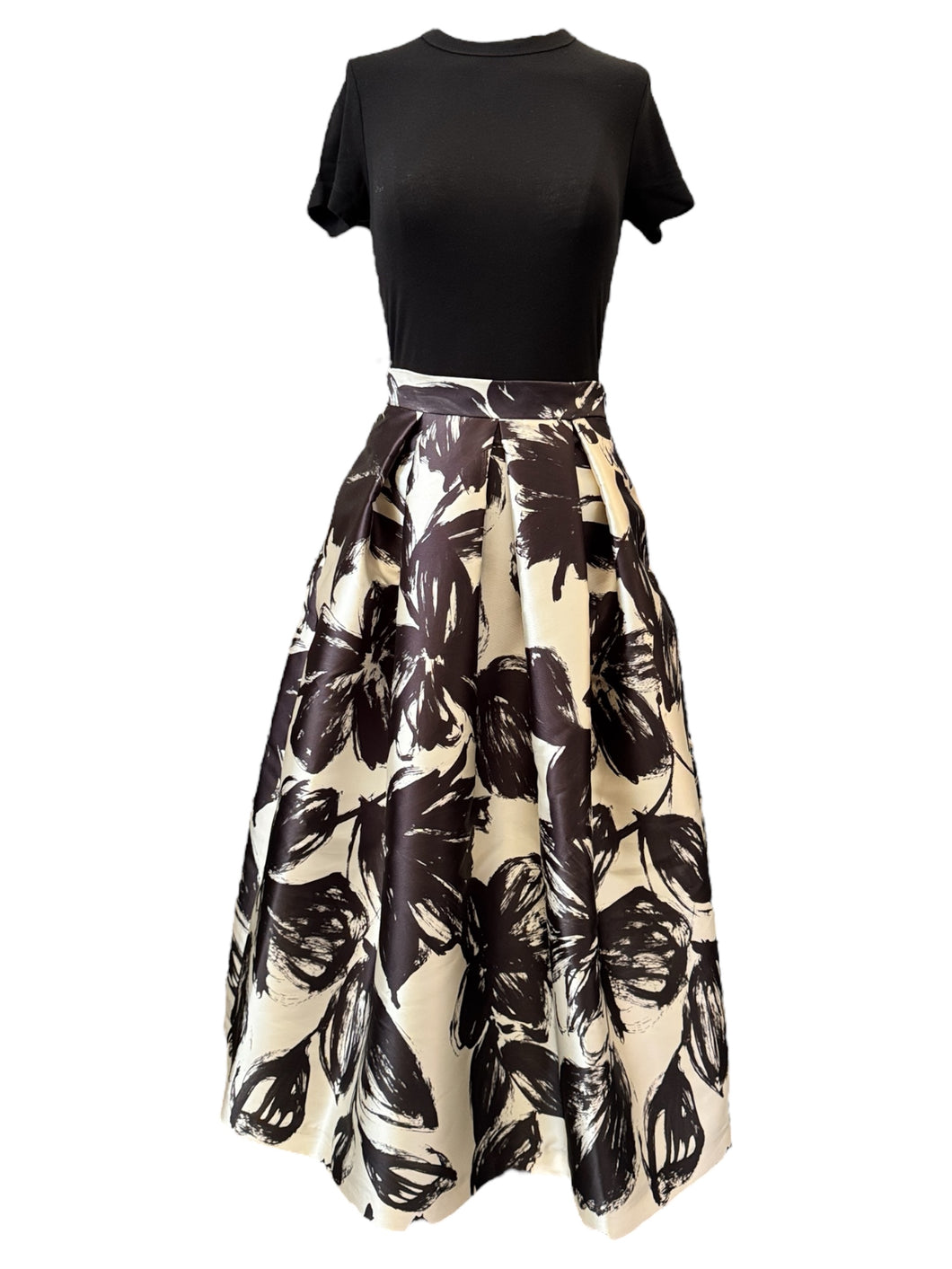 Lunatica Milano Black and White Floral Taffeta Skirt