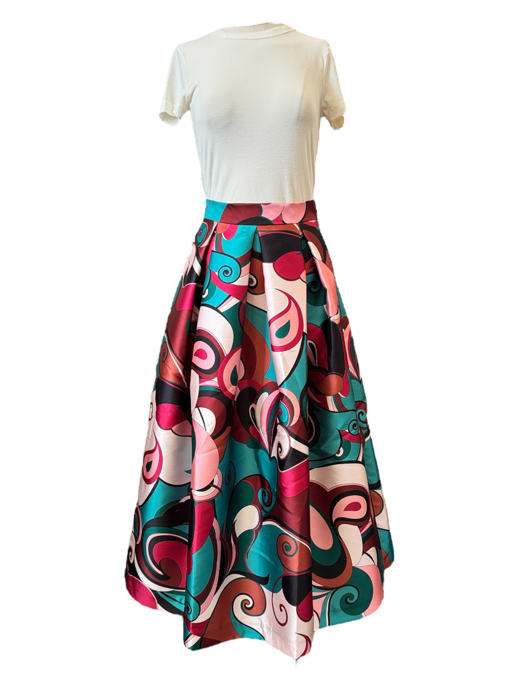 Lunatica Milano Vibrant Swirl Print Taffeta Skirt