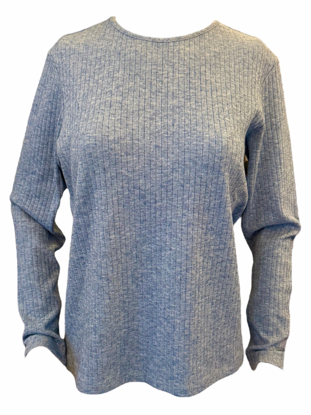E&F Rib Crewneck LS Pullover Shirt Denim