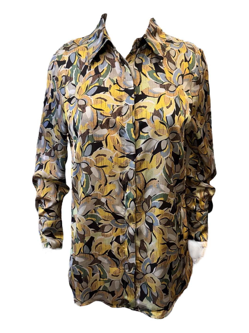E&F Back Pleated Viscose Shirt in Gold and Brown
