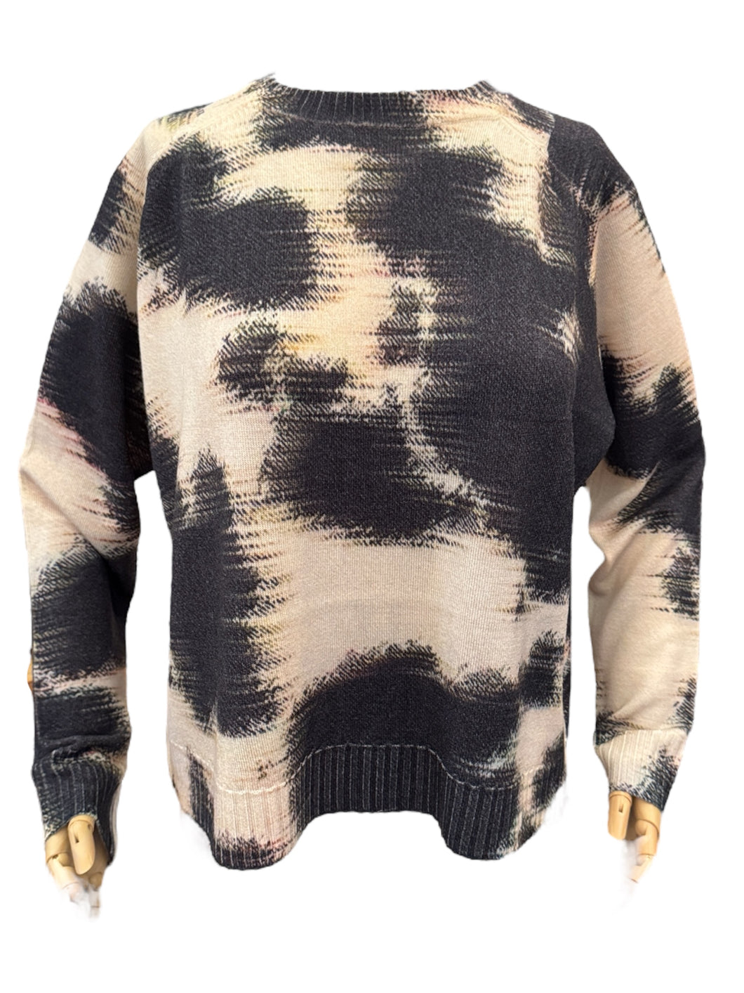Psophia Merino Wool Crewneck Sweater in Animal Print