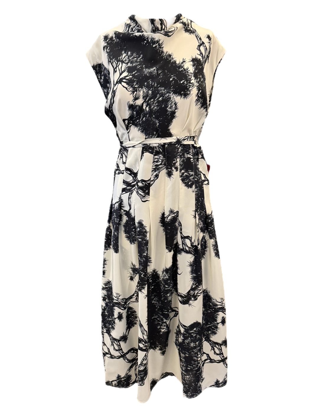 Psophia Cap Sleeve Silk Dress in Ivory and Black