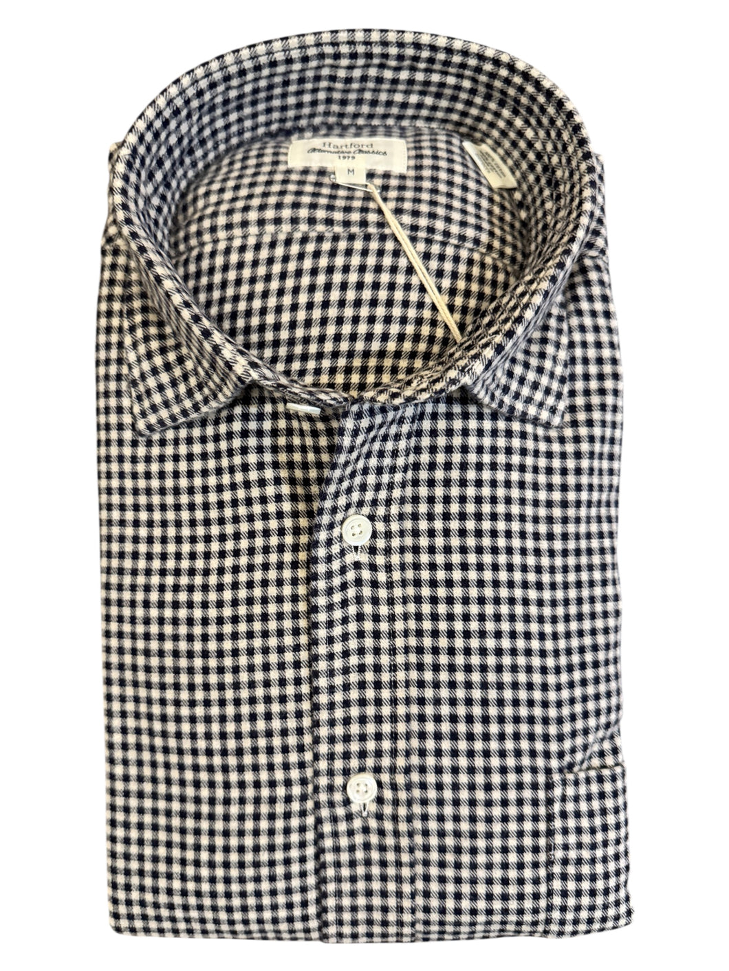 Hartford Washed Brushed Cotton Check Shirt Navy/Ivory