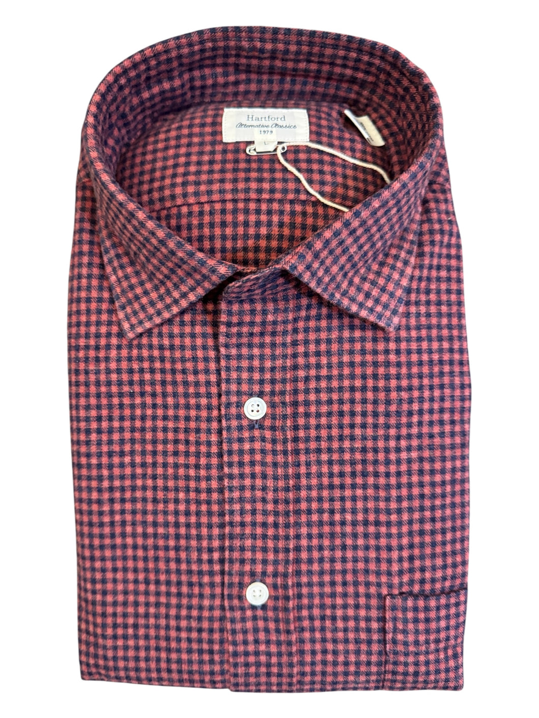 Hartford Washed Brushed Cotton Check Shirt Navy/Red