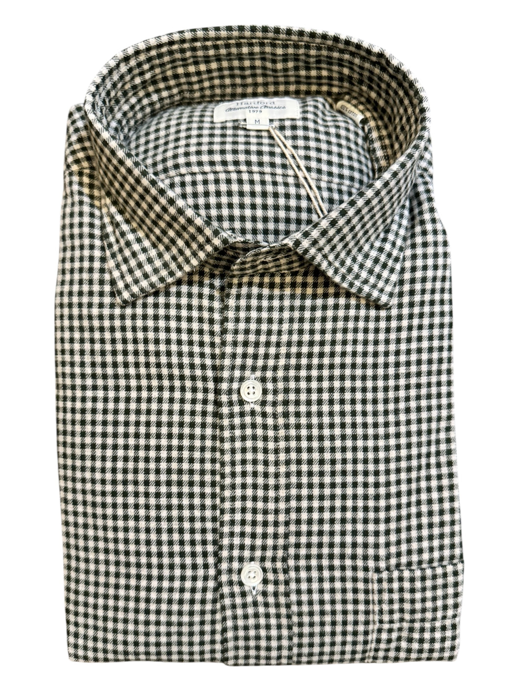 Hartford Washed Brushed Cotton Check Shirt Green/Ivory