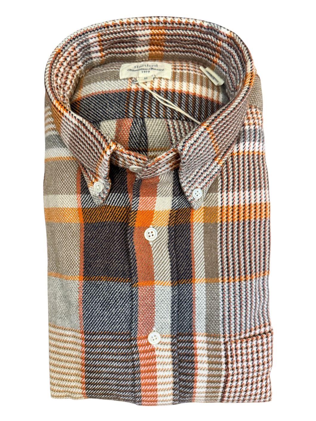 Hartford Cotton Flannel Shirt Orange/Grey Plaid