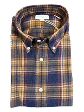 Load image into Gallery viewer, Hartford Brushed Cotton Shirt Blue/Gold Plaid
