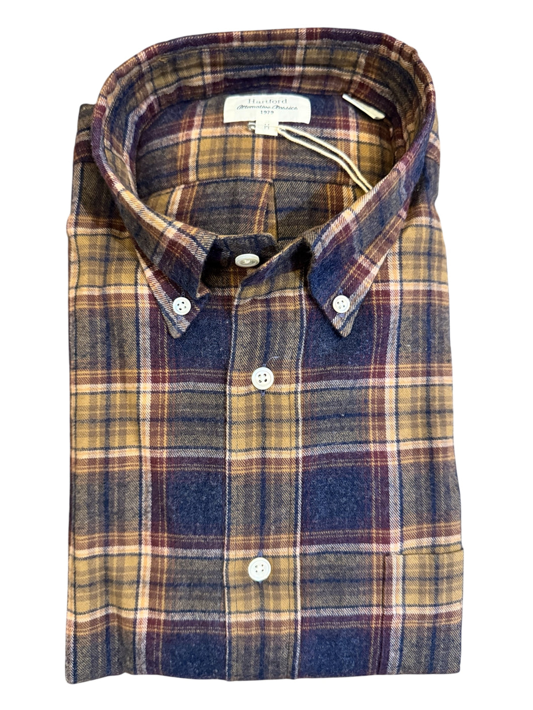 Hartford Brushed Cotton Shirt Blue/Gold Plaid