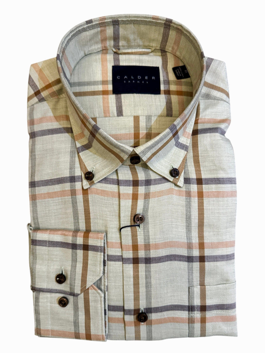 Calder Shirt Luxe Melange Exploded Windowpane Check Lt. Olive