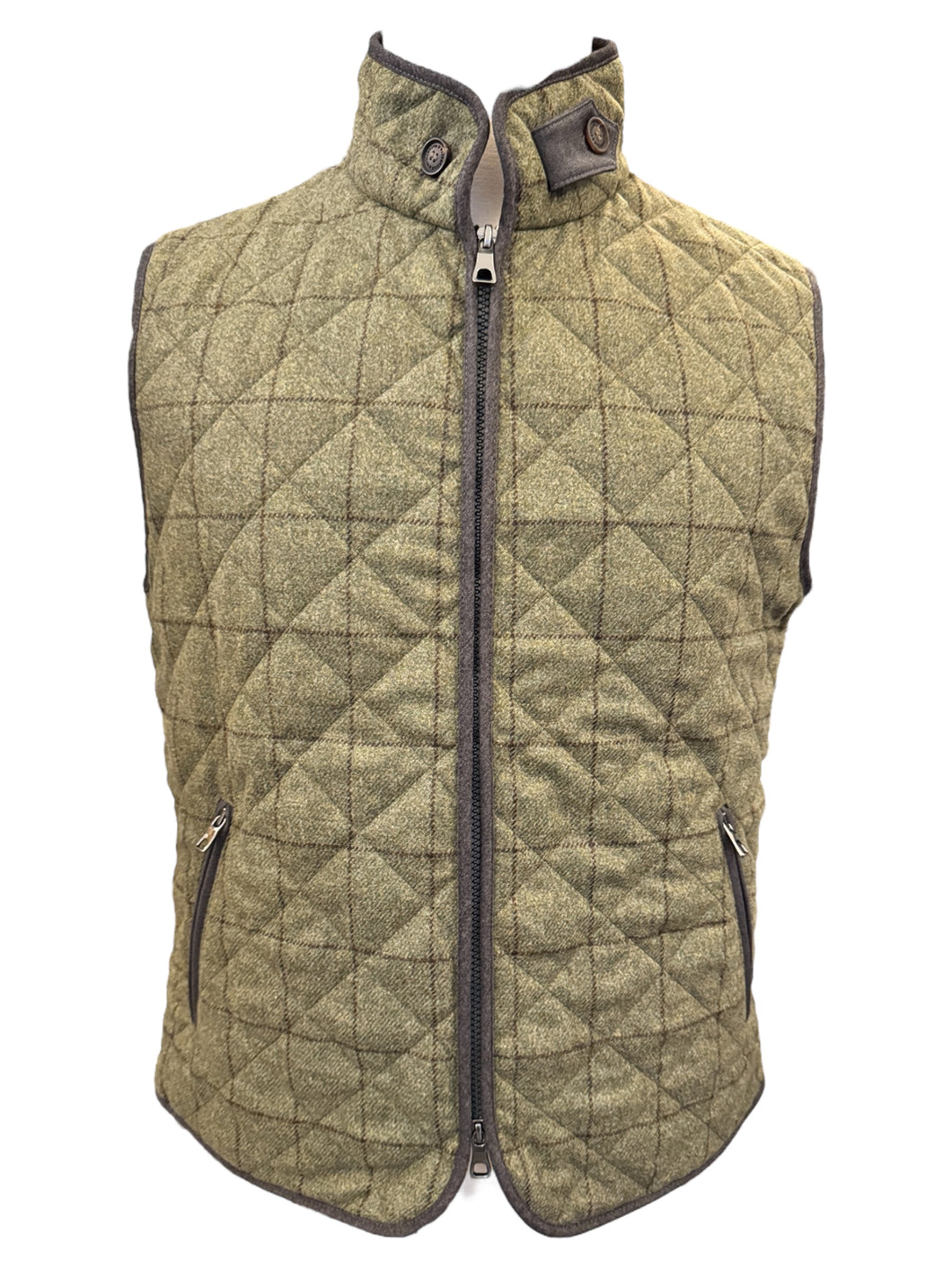Waterville Theo Wool Tweed Windowpane Vest Olive