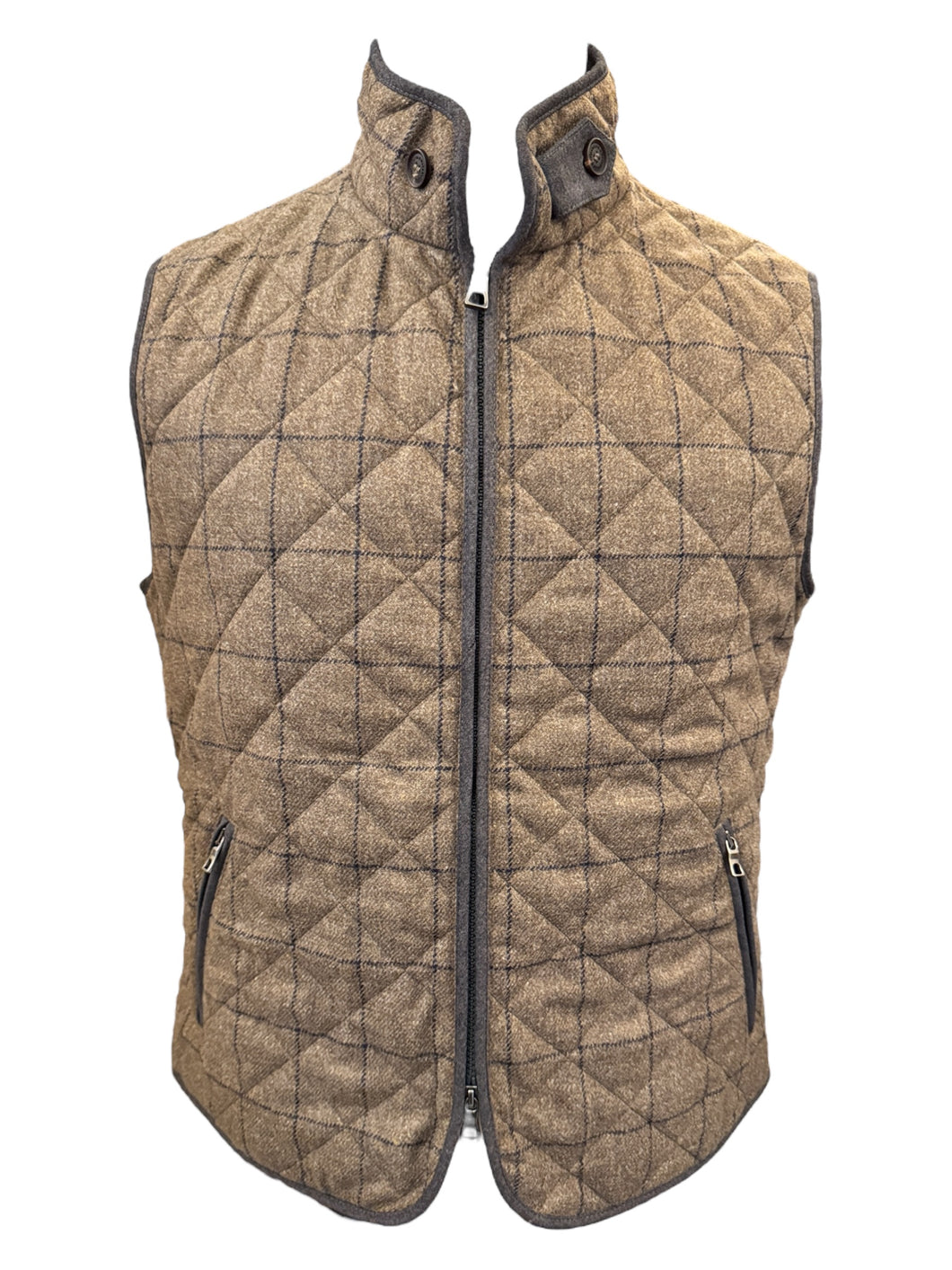 Waterville Theo Wool Tweed Windowpane Vest Brown