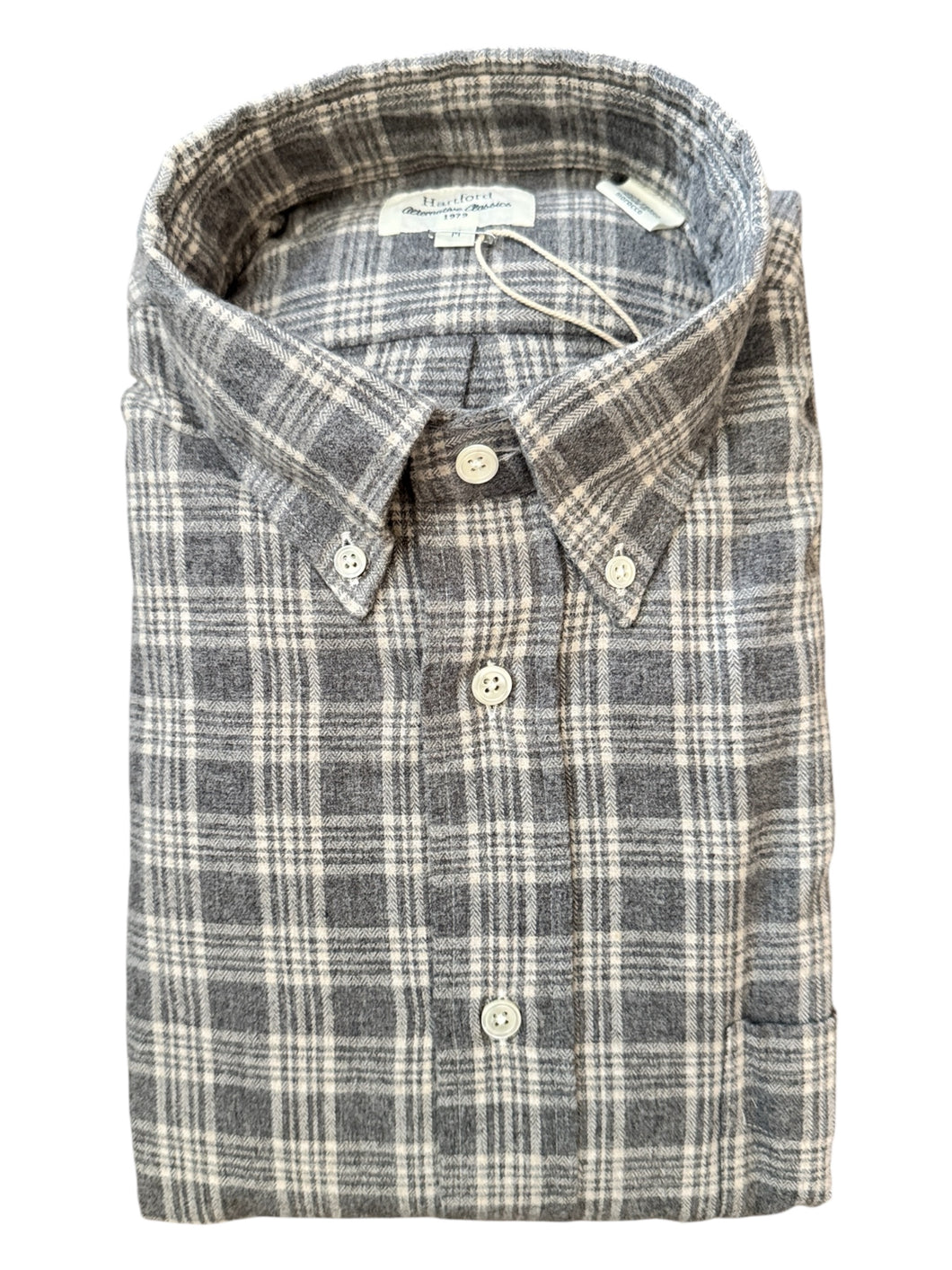 Hartford Cotton Flannel Shirt Grey/Ivory Plaid
