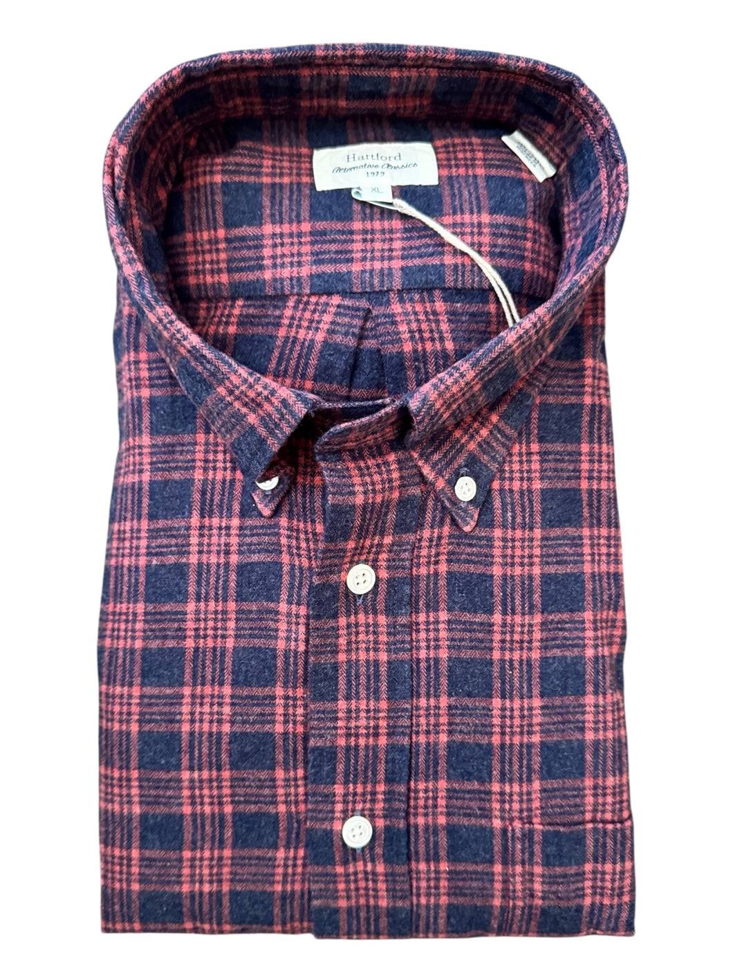 Hartford Cotton Flannel Shirt Navy/Red Plaid