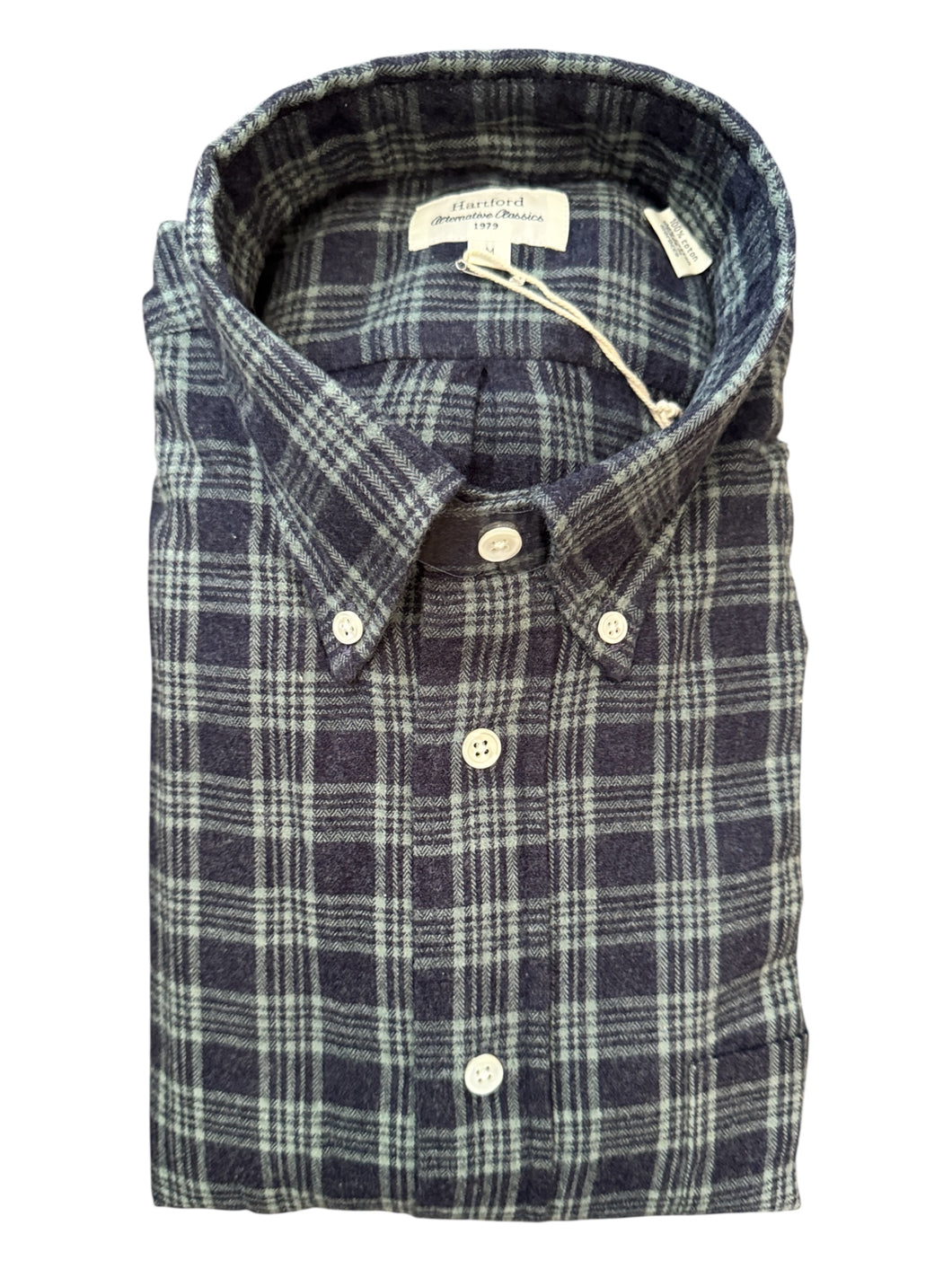 Hartford Cotton Flannel Shirt Navy/Green Plaid