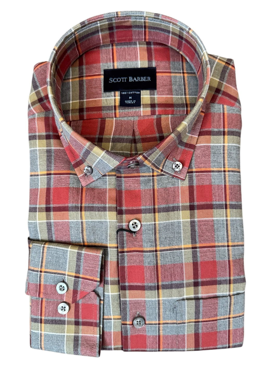 Scott Barber Lightweight Flannel Plaid Tomato