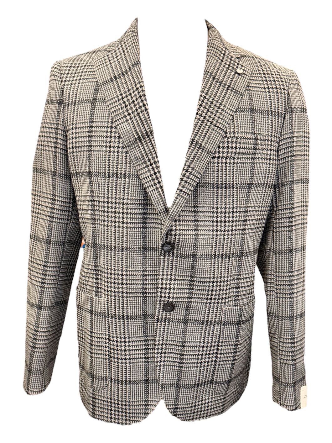 LBM Wool and Silk Sportcoat in Black and Grey Glenplaid