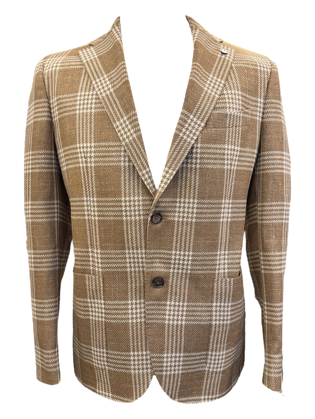 LBM Wool and Silk Sportcoat in Camel Windowpane