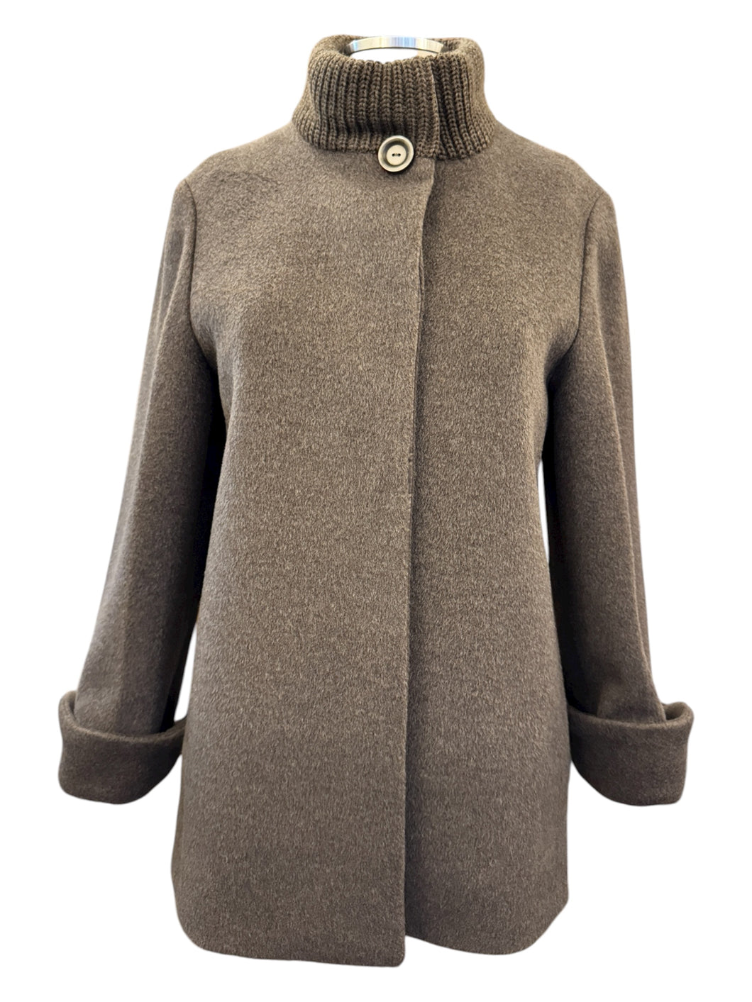 Cinzia Rocca Wool Blend Coat with Ribbed Collar Chocolate