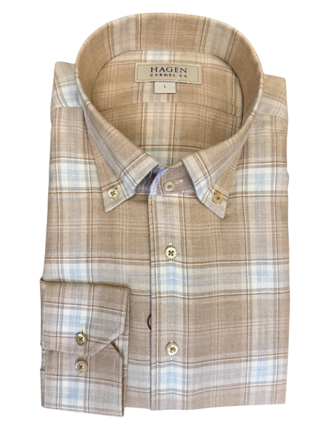Hagen Shirt Brushed Cotton Plaid Sand