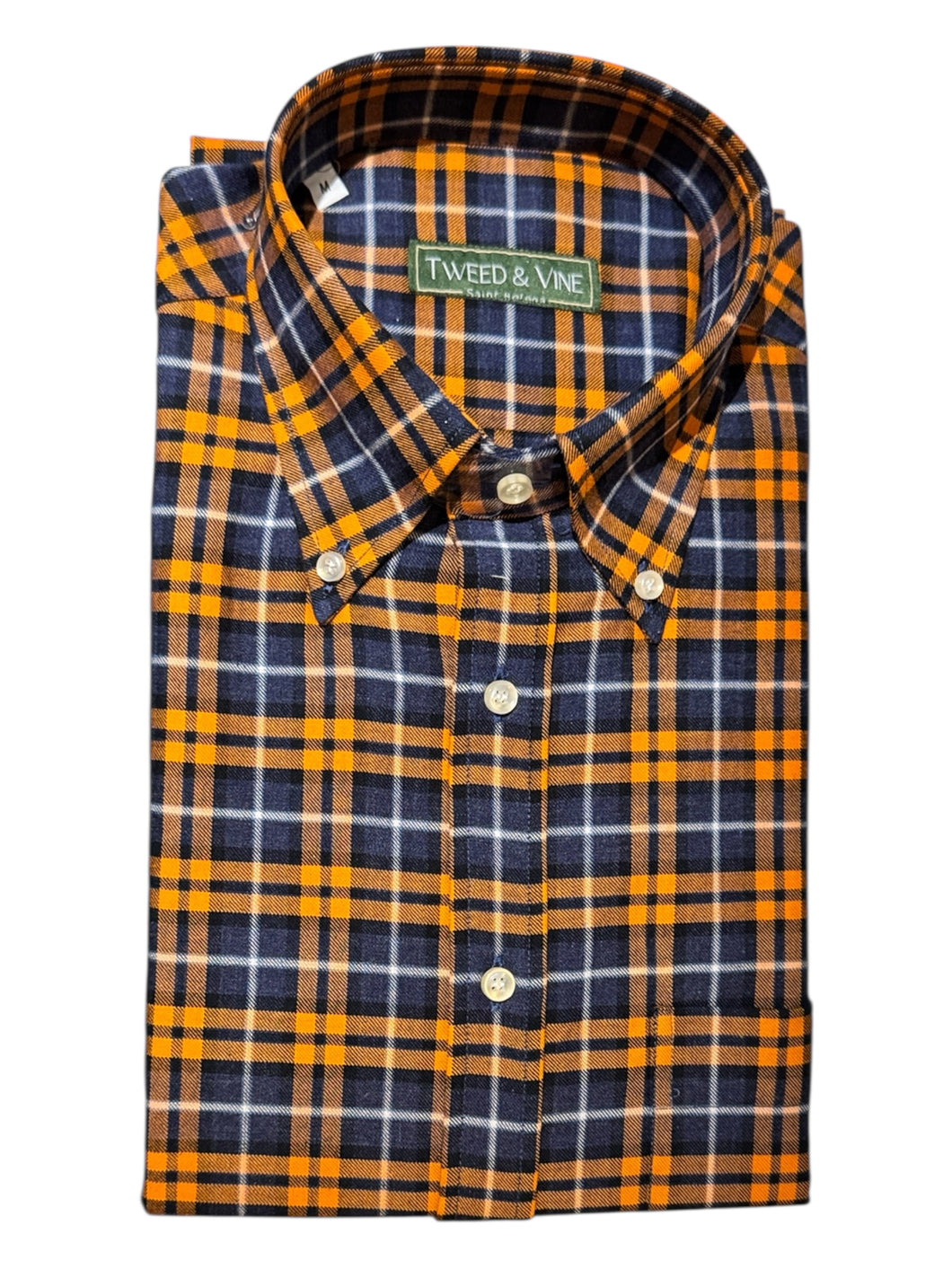 T&V Classic Brushed Cotton Plaid shirt in Orange and Navy