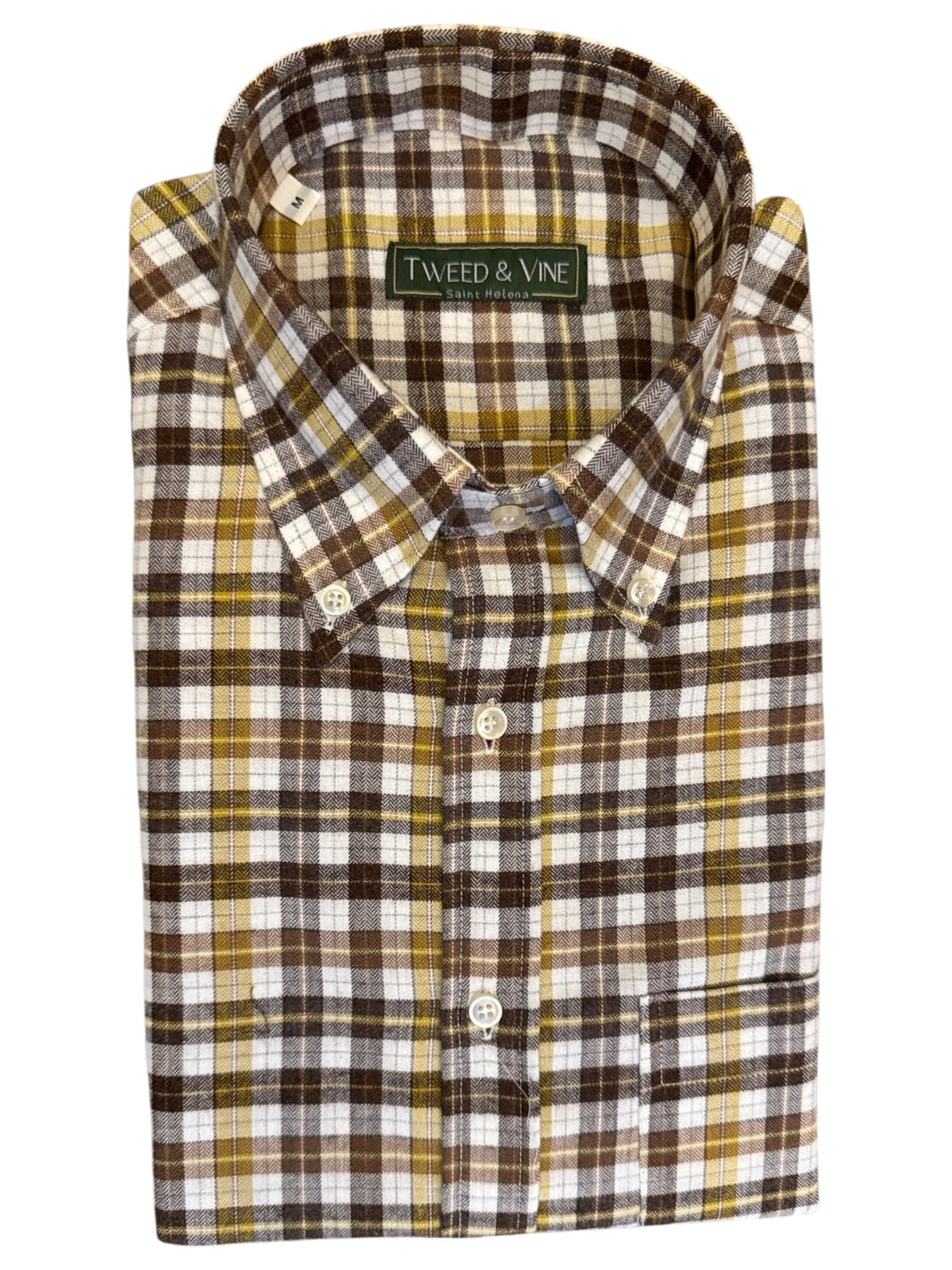 T&V Classic Brushed Cotton Check Shirt in Brown and Tan