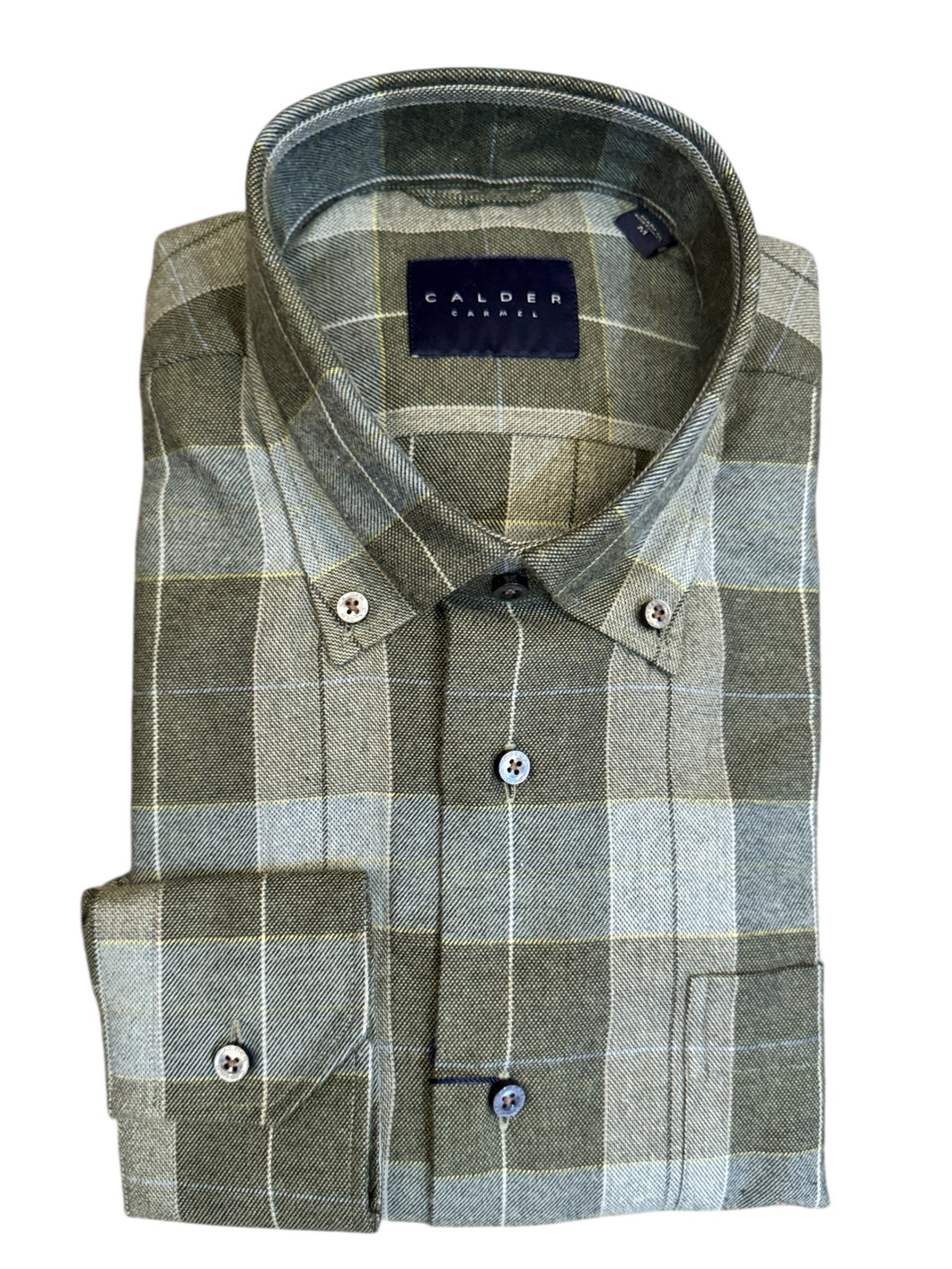 Calder Shirt Luxe Melange Double Brushed Exploded Plaid Olive