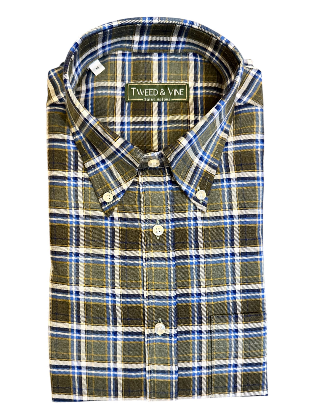T&V Classic Brushed Cotton Check Shirt in Green and Blue
