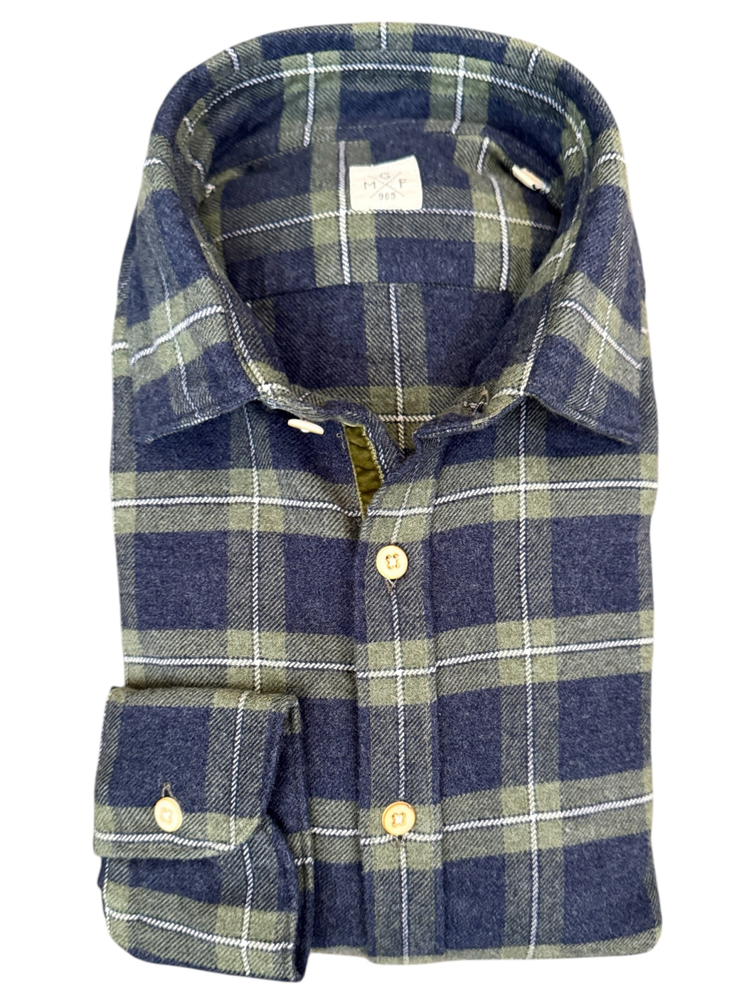 GMF 965 Cotton Flannel Plaid Shirt Green/Blue