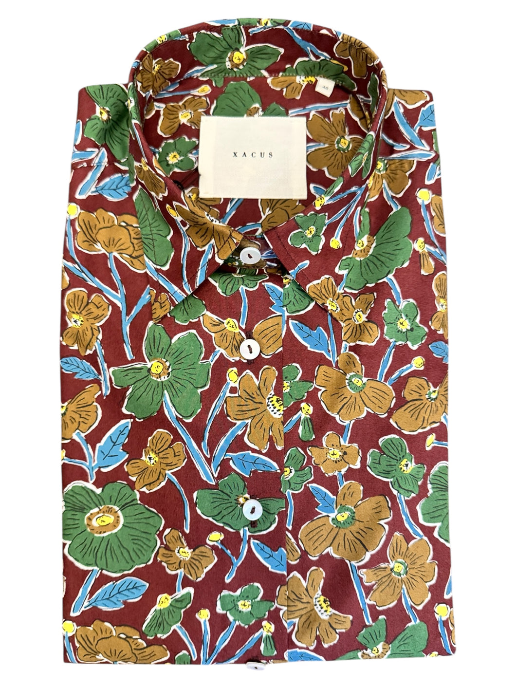 Xacus Women's Shirt - Taupe and Green Flowers