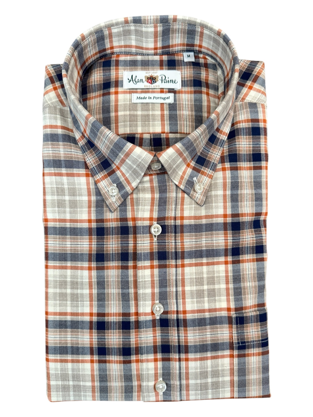 Alan Paine BD Soft Cotton Shirt - Orange/Navy/Taupe Plaid