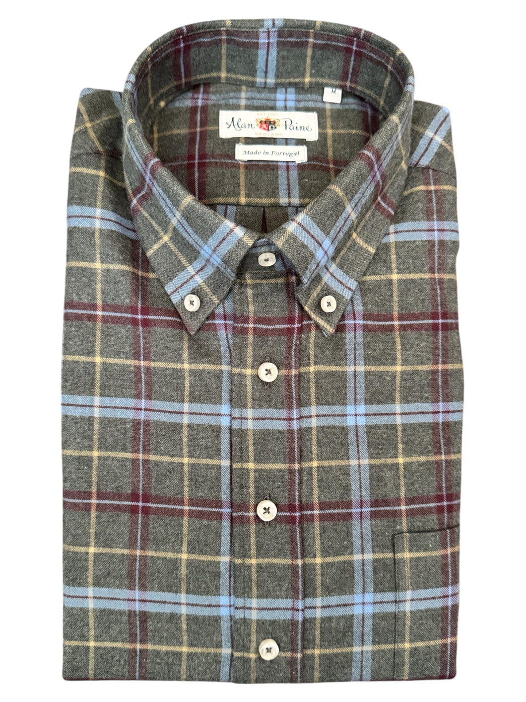 Alan Paine BD Soft Cotton Shirt - Dark Olive/Blue/Burgundy