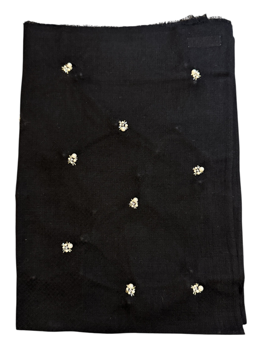 Janavi Merino Wool Shawl w/Pearl Clusters Dispersed on Black