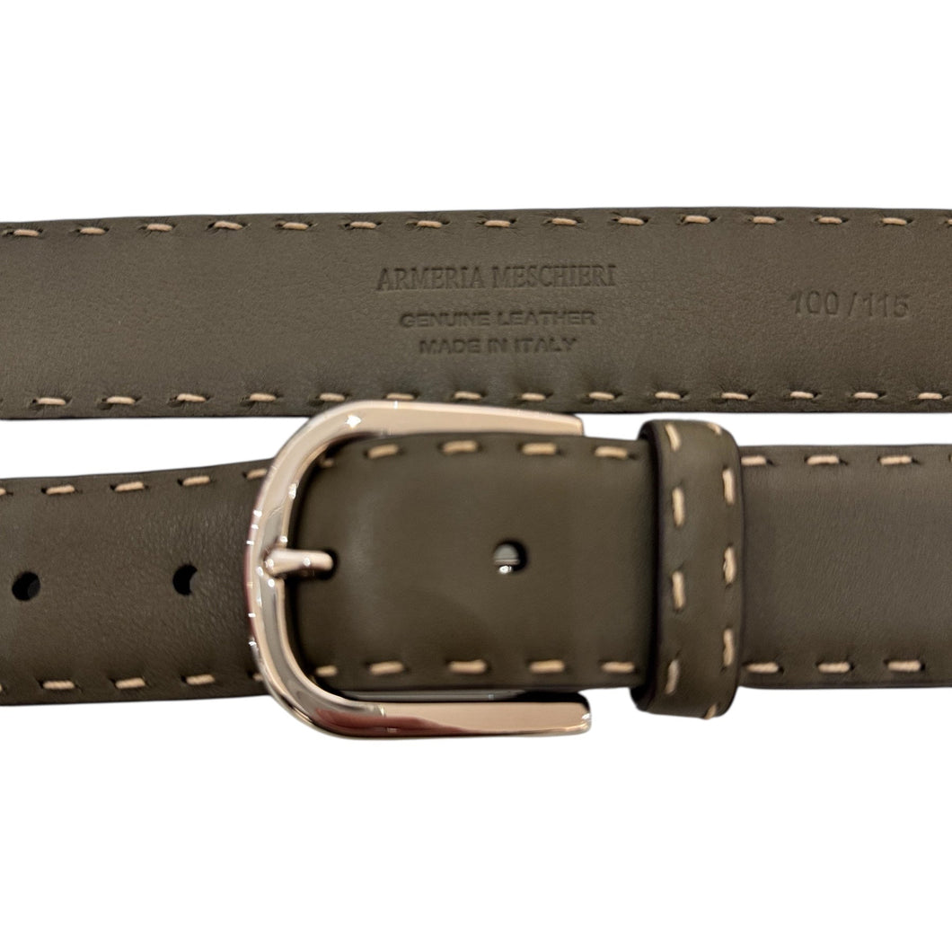 Armeria Meschieri Leather Belt w/Stitch Detail Olive