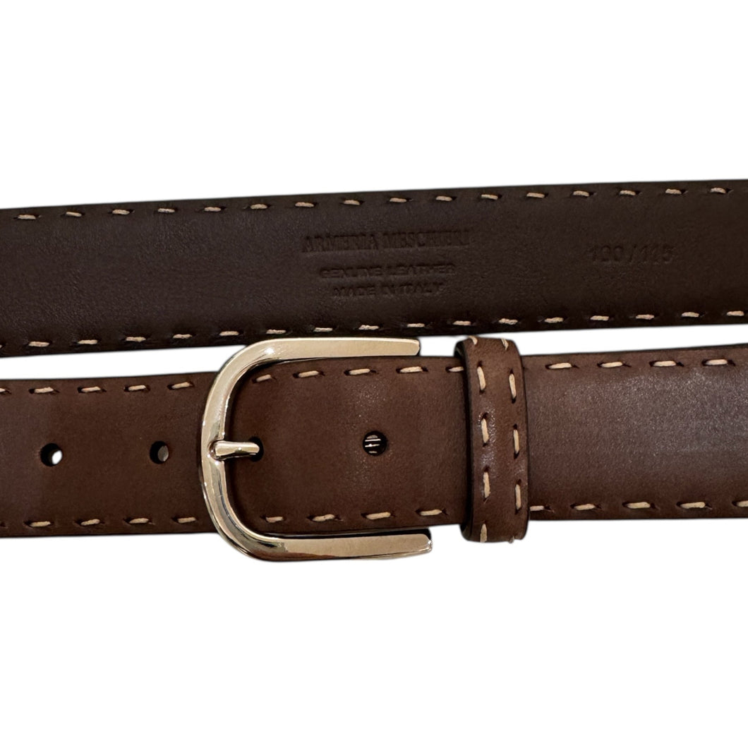 Armeria Meschieri Leather Belt w/Stitch Detail Brown