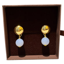 Load image into Gallery viewer, Bounkit Drop Earrings Gold with Chalcedony Bead
