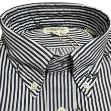 Load image into Gallery viewer, Hartford Seersucker BD Shirt Navy Stripe w/Pheasants
