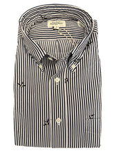 Load image into Gallery viewer, Hartford Seersucker BD Shirt Navy Stripe w/Pheasants
