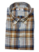 Load image into Gallery viewer, Alan Paine Classic BD Shirt Linen Madras Blue/Brown

