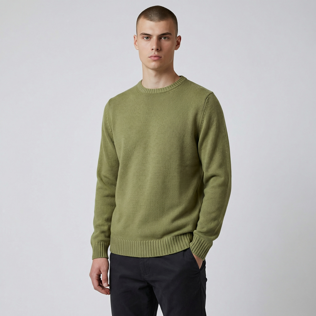 Alan Paine Salterton Cotton Crewneck Sweater Lichen Green – Tweed