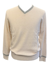 Load image into Gallery viewer, Alan Paine Kenington Cricket Tipped V-Neck Sweater Blonde

