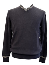 Load image into Gallery viewer, Alan Paine Kenington Cricket Tipped V-Neck Sweater Navy
