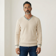 Load image into Gallery viewer, Alan Paine Kenington Cricket Tipped V-Neck Sweater Blonde
