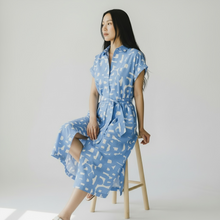 Load image into Gallery viewer, Rosso 35 Cotton Belted Dress Light Blue &amp; White
